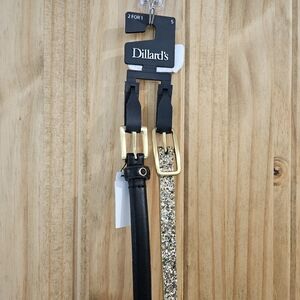 Dillard's 2-Pack Black & Gold Glitter Skinny Belts